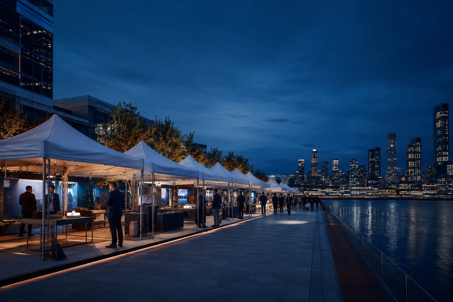 Nordic Tents brand activation on a waterfront promenade